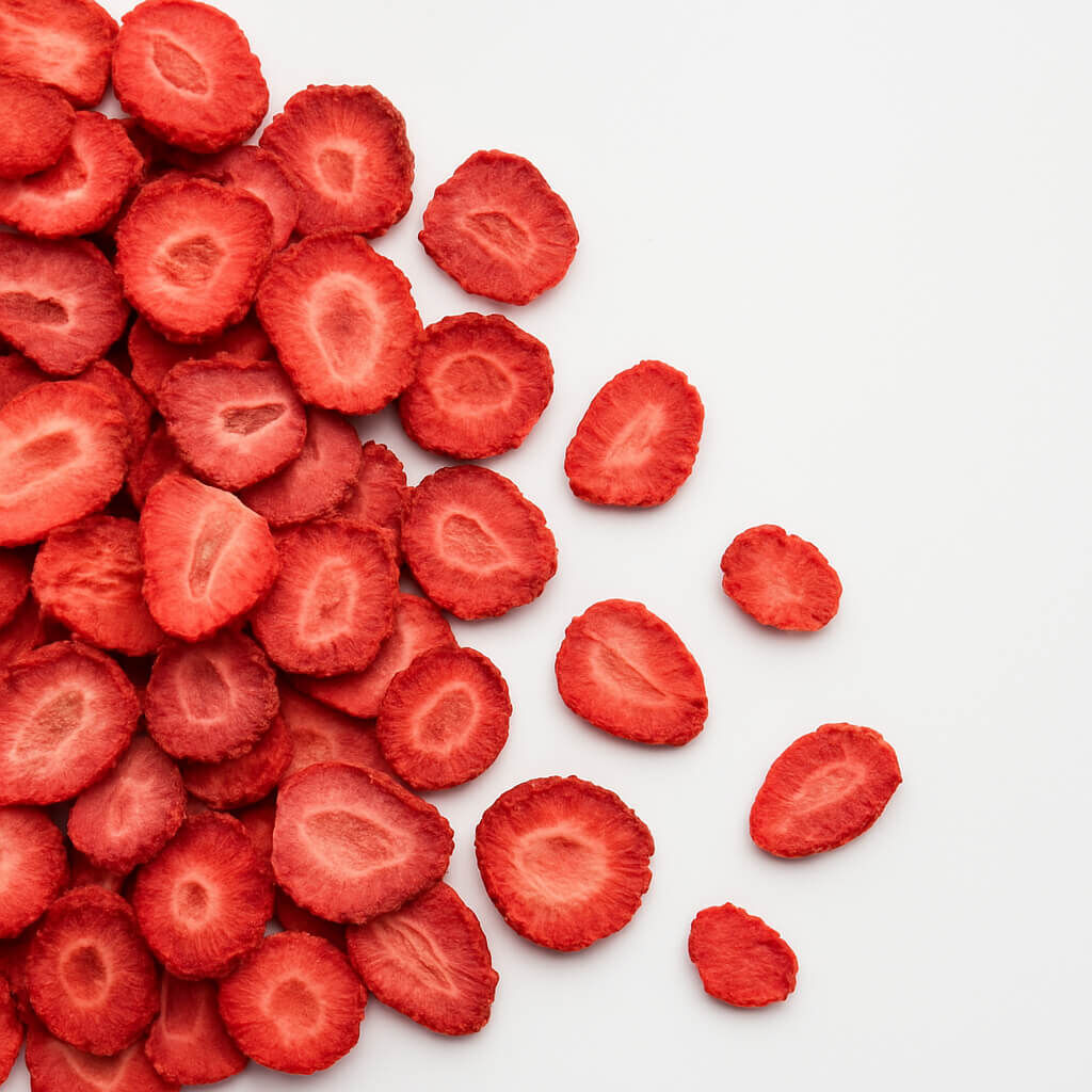 Close-up of freeze-dried strawberry slices