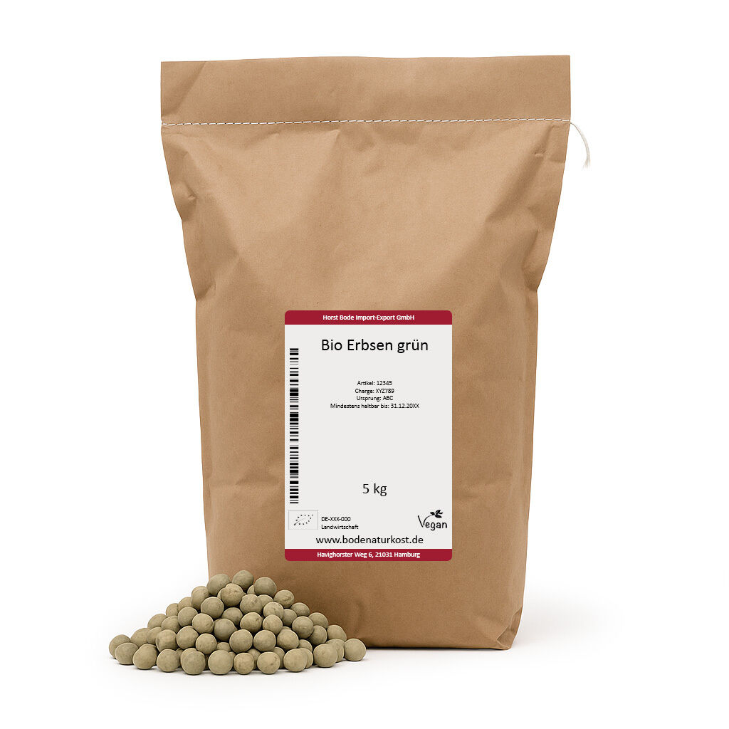 5kg paper bag of organic green peas with loose peas